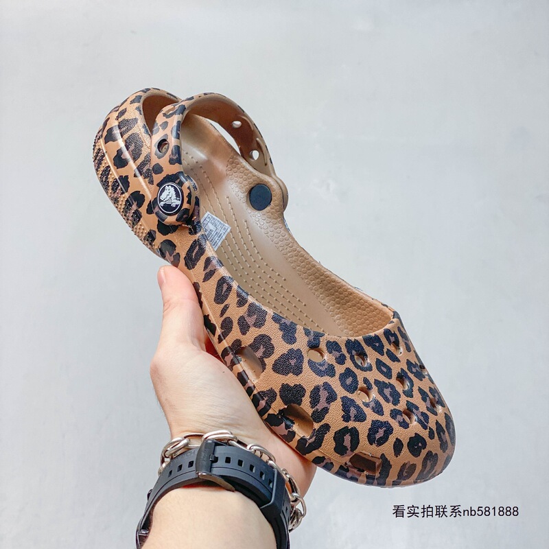 Putian shoes, pure original Crocs leopard print clogs for women, new summer style closed-toe ballet shoes, fashionable and versatile
