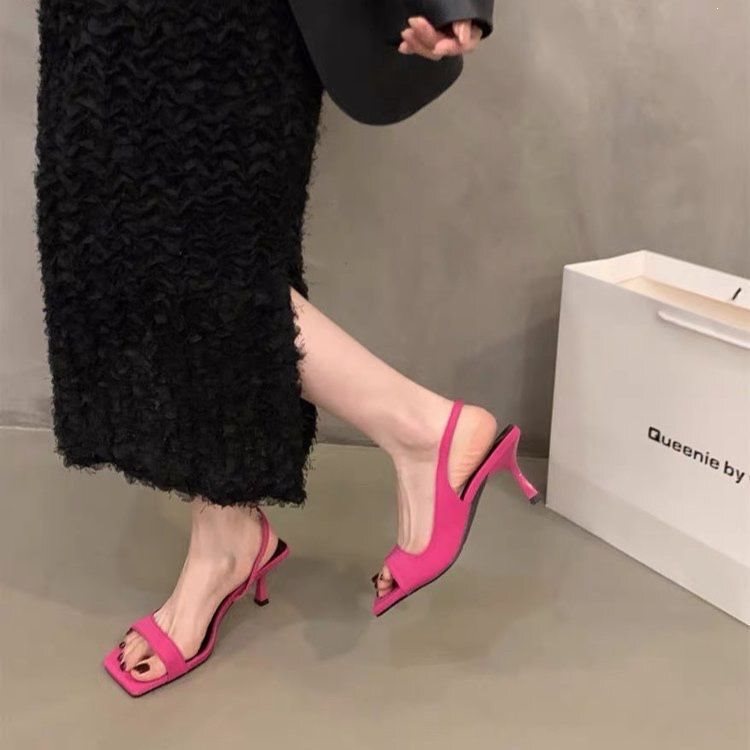 French-Style Niche Sandals, Fairy Open-Toe Shoes, 2025 Summer New High Heels, Square-Toe Shoes to Match Skirts, Women's Single Shoes