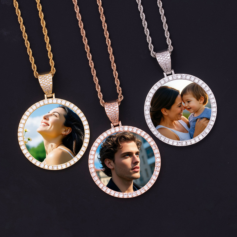 Copper big round pendant with zircon hip-hop style