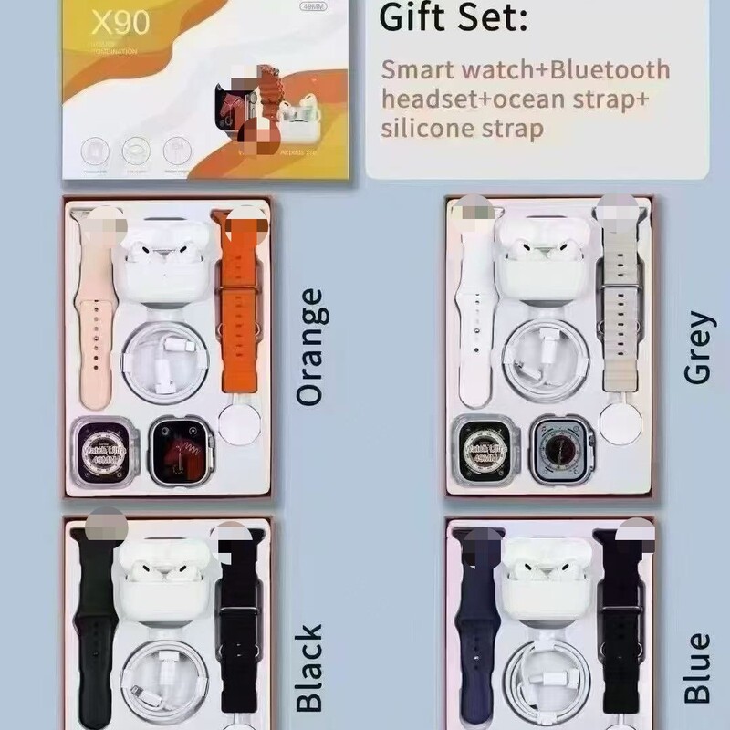 X90 Smart Watch Set with Dual Watch Straps, Bluetooth Earphones, Information Reminders, Bluetooth Calls, and Health Monitoring