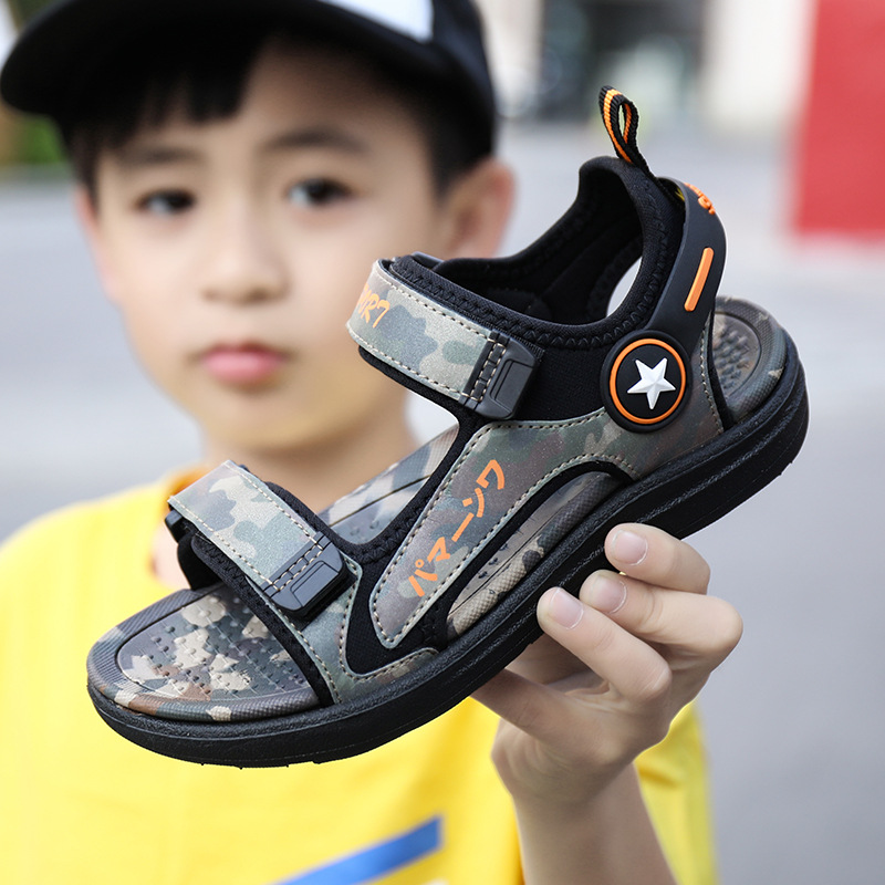 Children's sandals, soft and breathable, summer new boy fashion beach shoes, reflective Velcro, anti-slip soft soles for kids
