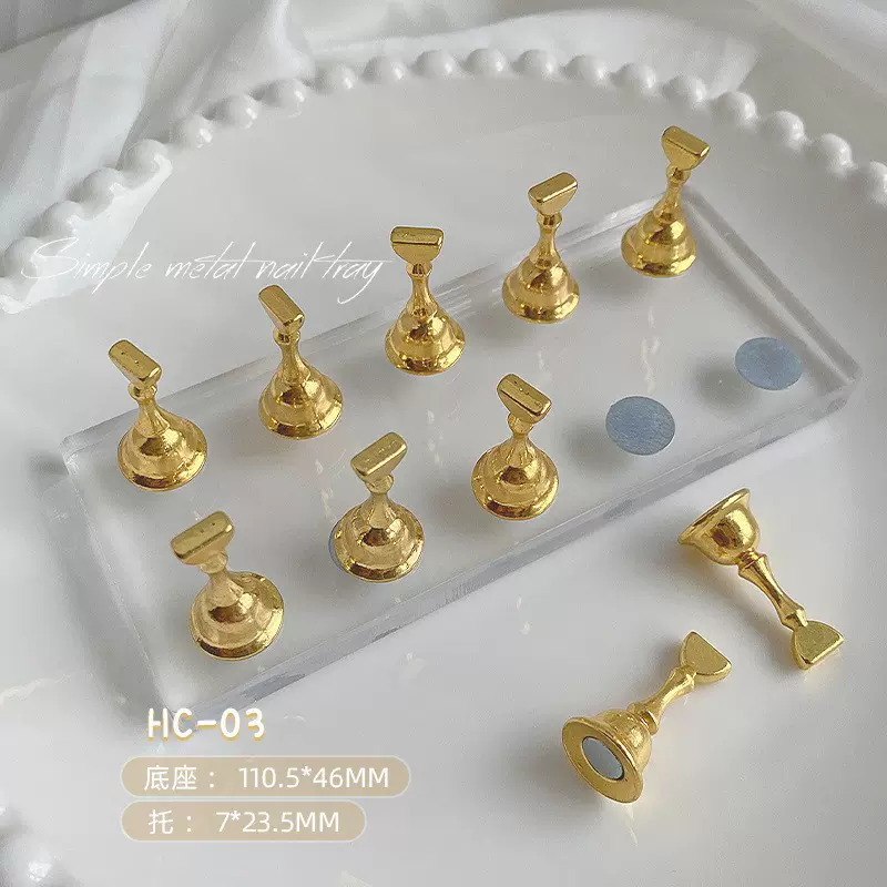 新款双排极简透明美甲甲片拖亚克力金属指托学员练习架展示座甲托
