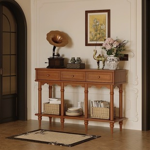 American-style retro solid wood hallway Cabinet French-style mid-ancient style sideboard cabinet living room partition cabinet wall storage cabinet