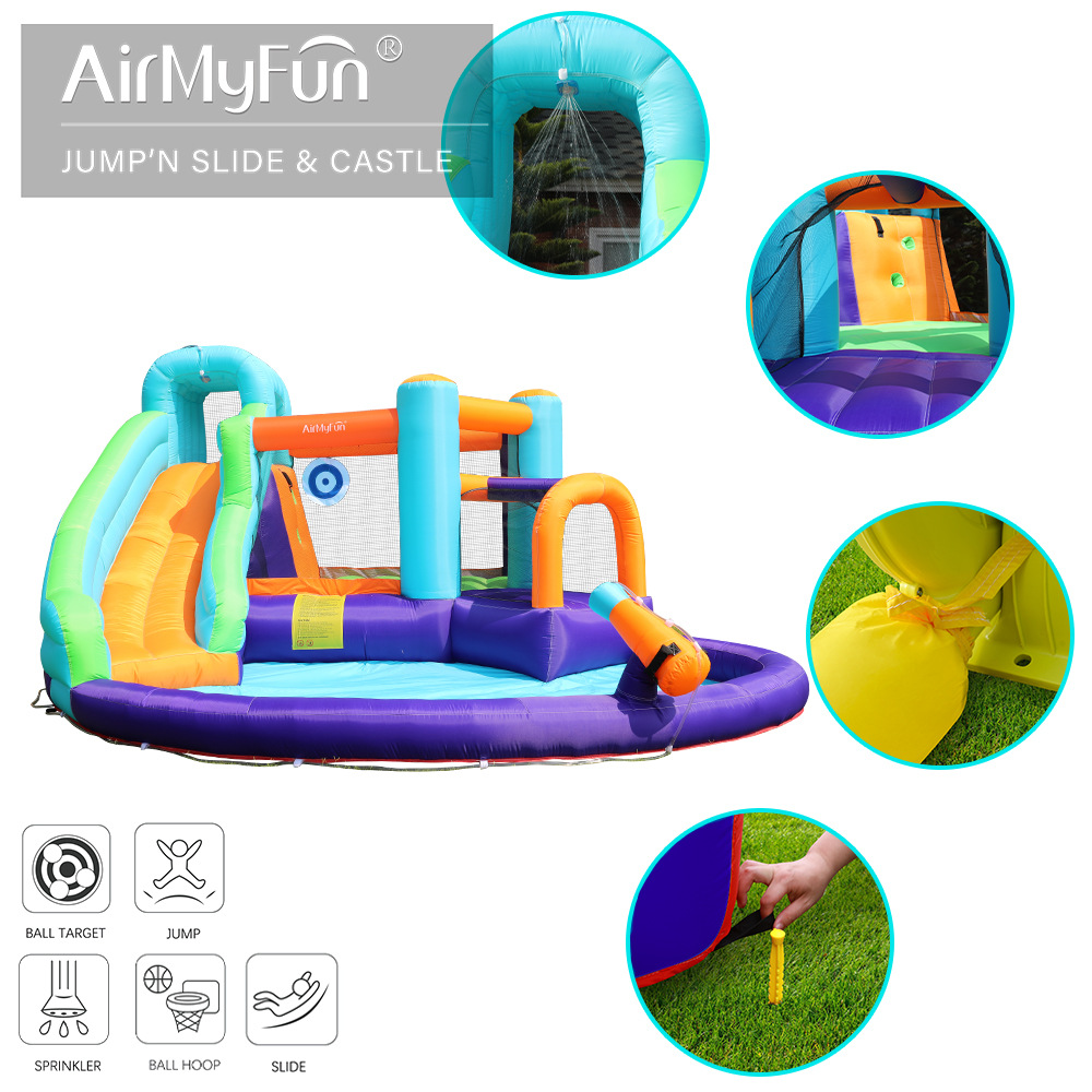 AMF | Spray de agua para el hogar Castillo castillo inflable tobogán de agua para el hogar para niños pequeño castillo inflable