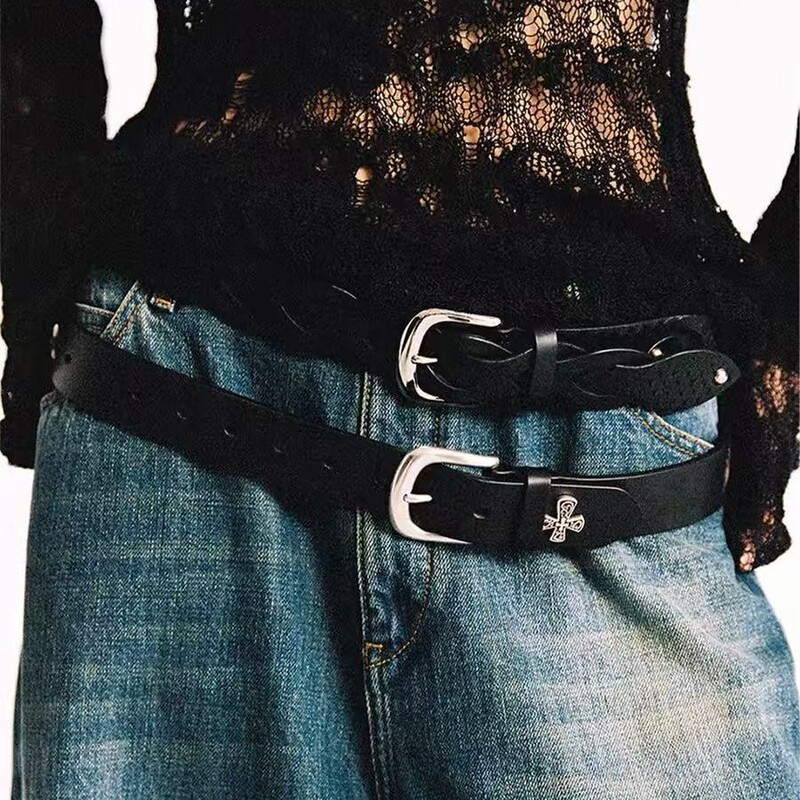 Multi-element design black punk three-dimensional portrait embossed metal nail anti-cowhide belt waist all-match trend Multi-element design black punk three-dimensional portrait embossed metal nail anti-cowhide belt waist all-match trend
