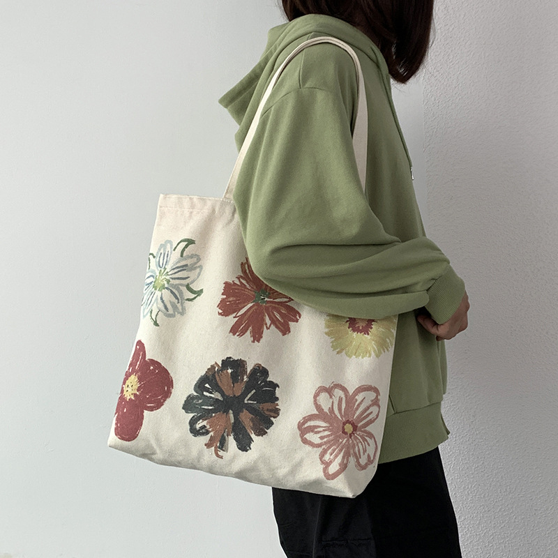 Women's Large Canvas Flower Basic Square Zipper Canvas Bag display picture 3