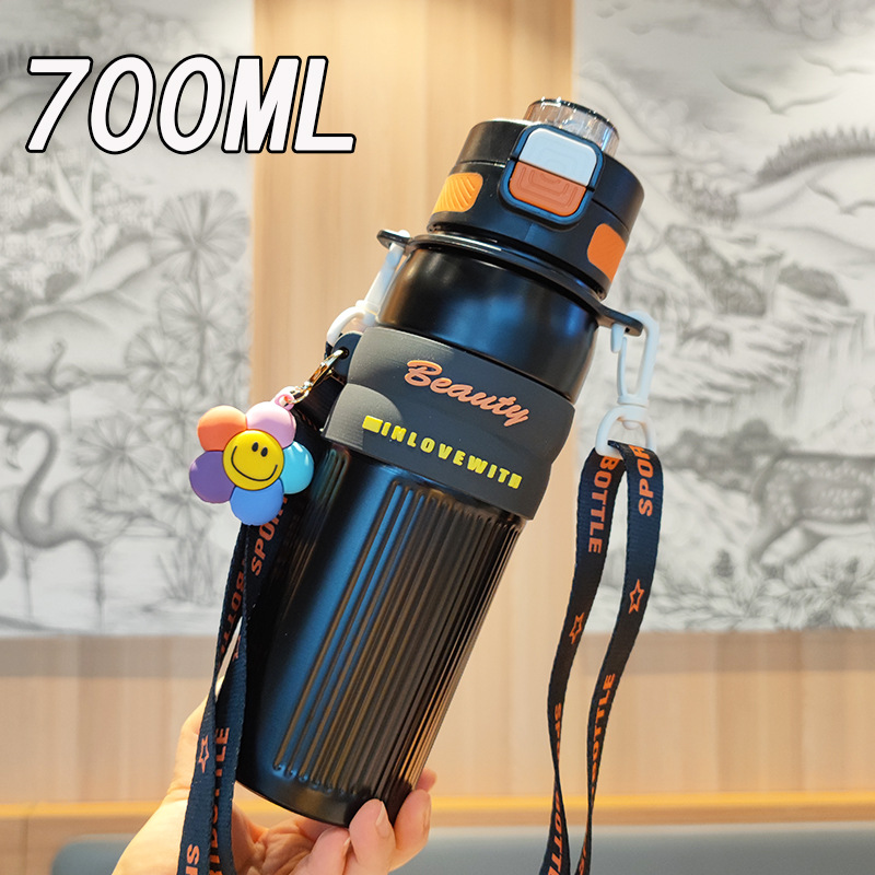 Botella de agua de alta capacidad colgante 3D doble boca de beber taza de aislamiento térmico strap al aire libre portable hervidor deportivo de agua