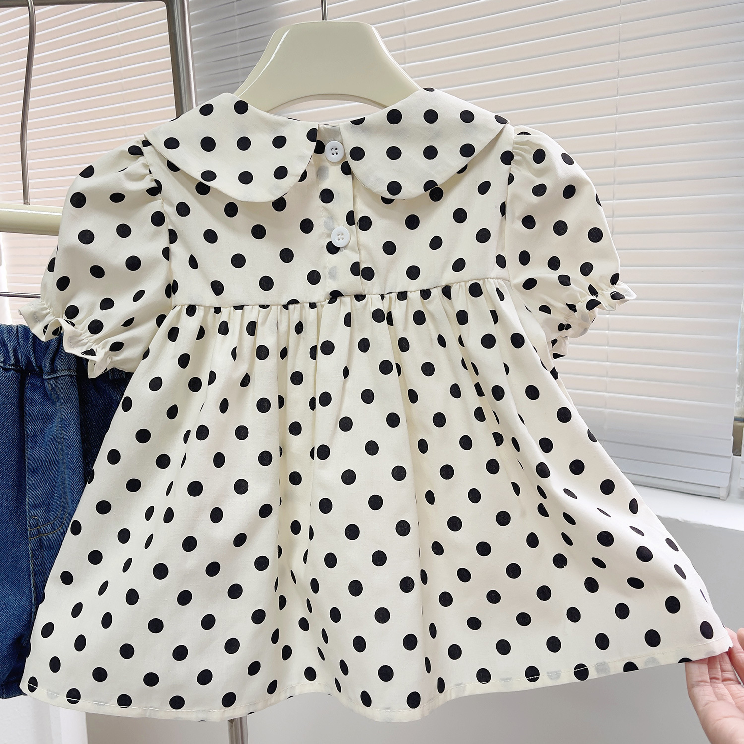 Mädchen Set Mit Polka Dot Bluse Und Jeansshorts Mit Schleife_voghion.com