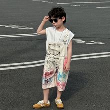 男童夏装背带裤2025新款夏季潮牌时髦牛仔裤子学院风痞帅儿童短裤