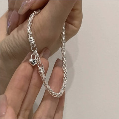 S 925純銀insデザイン感ブレスレットSアルファベット重工質感方牌太いブレスレット愛の親友ブレスレット女潮