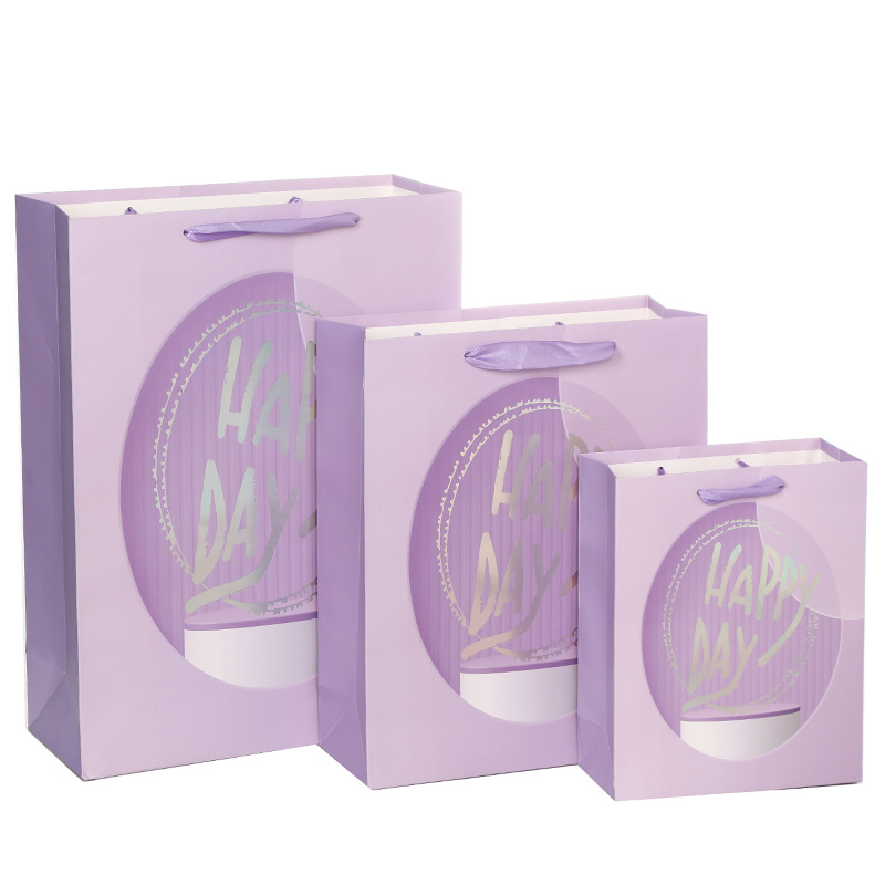 烫银生日手提袋节日派对礼品袋紫色喜庆包装袋粉色少女礼物袋现货