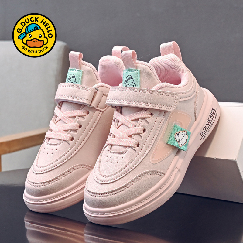 Zapatos de pato amarillo para niños otoño-invierno 2025 nuevo cuero impermeable para niños zapatos blancos ligeros antideslizantes para hombres y mujeres zapatos de skate