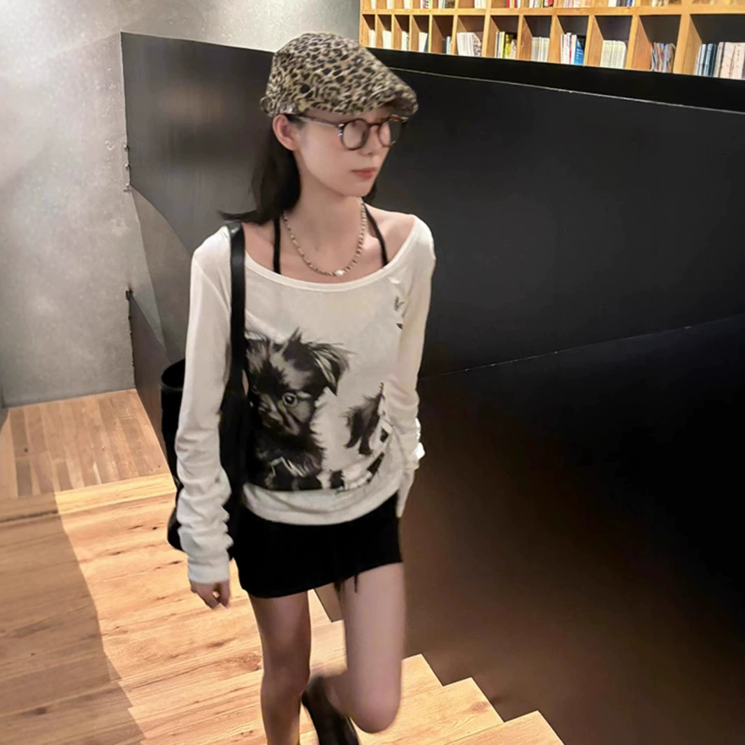 Американский ретро щенок с принтом солнцезащитный крем с длинными рукавами