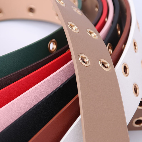 European and American cross-border fashion double pin buckle double exhaust eye belt for women jeans belt ins style simple belt wholesale