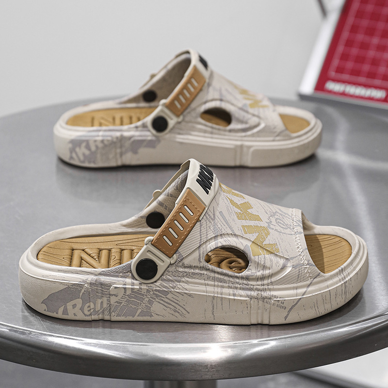 Sandalias y pantuflas de distribución transfronteriza para hombres, ropa exterior de verano, suela gruesa, sensación de mierda, sandalias de playa, tendencia, conducción de dos manos, talla grande