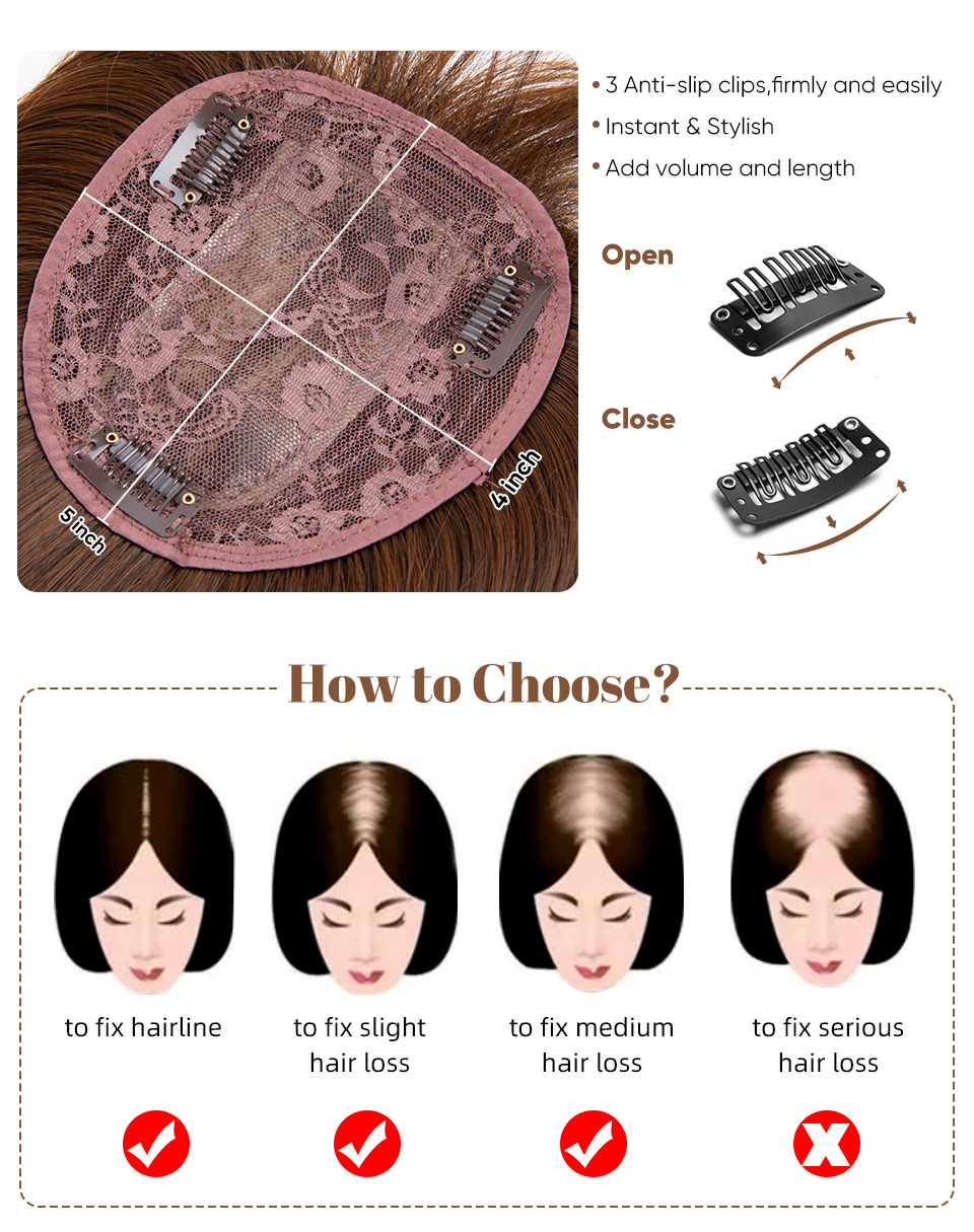 Perruque de cheveux synthétiques, Patch supérieur pour femmes, frange 3D pour un blanchiment naturel, Patch capillaire Invisible_voghion.com