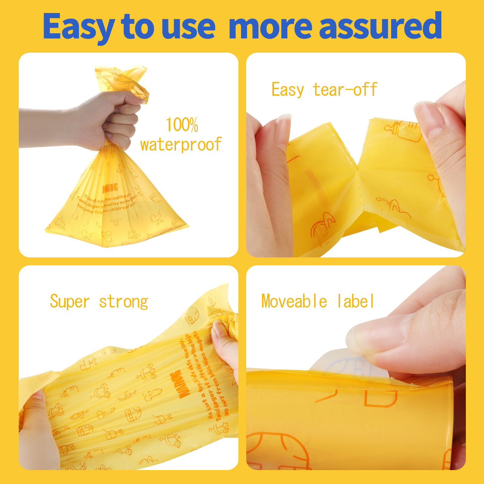 Transfronterizos temu bolsas impermeables para bebés desechables de boca plana enrollar bolsas de basura de pañales portátiles para salir