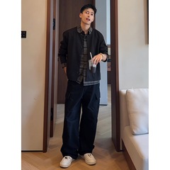 假两件黑色格纹衬衫领针织衫男款韩系氛围感早秋上衣毛衣开衫外套