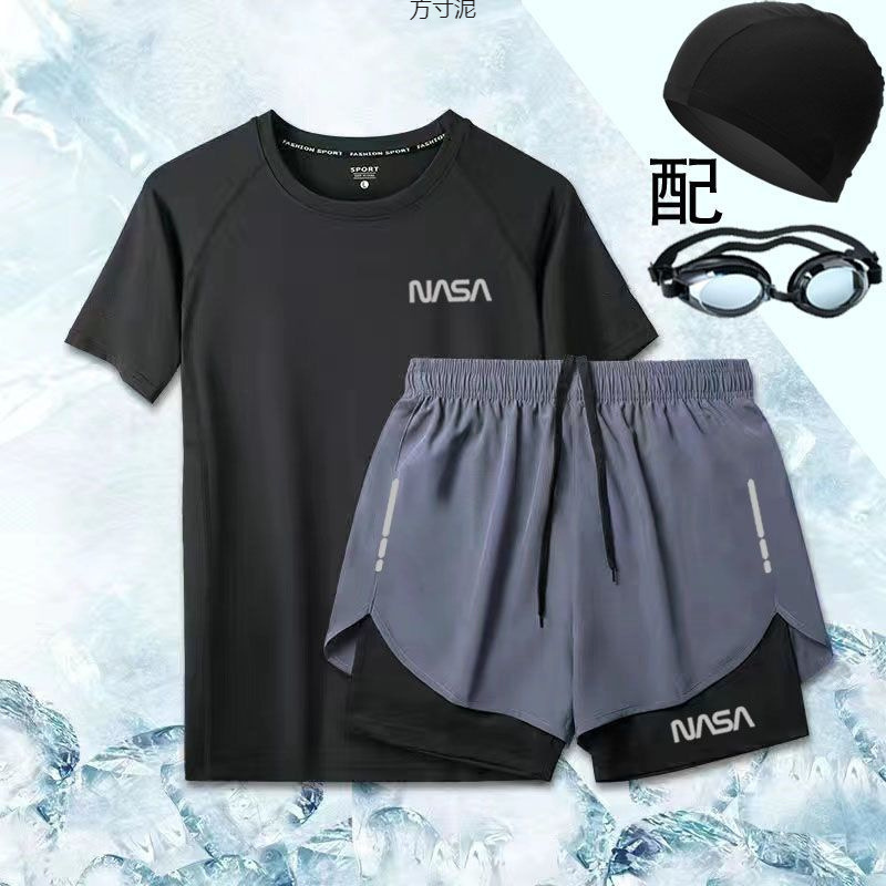 泳衣套装男女防走光平角游泳裤运动跑步冲浪防晒沙滩温泉三分裤厂|undefined