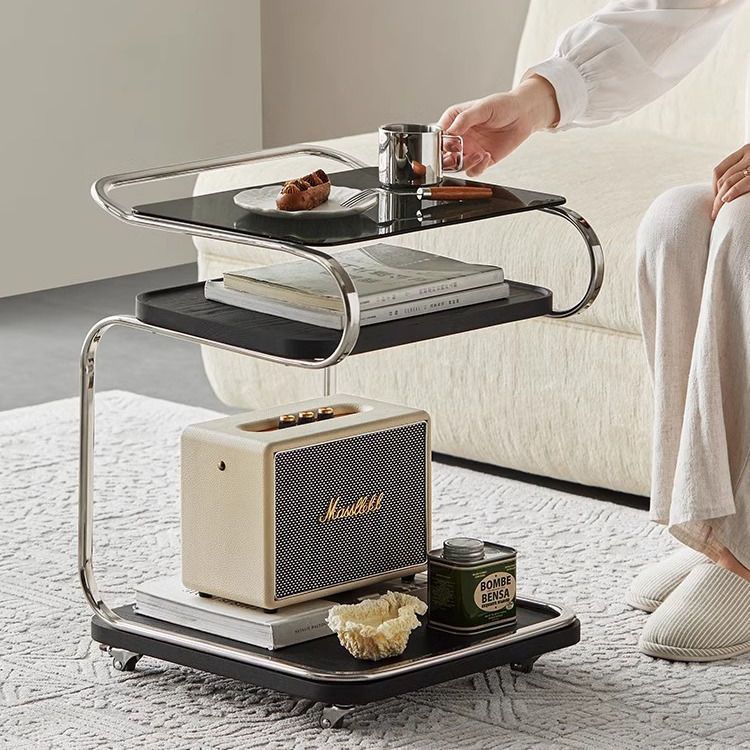 Household Side Table Trolley with Wheels Living Room Antique Style Sofa Coffee Table Corner Table Nordic Movable Dining Cart Storage Rack