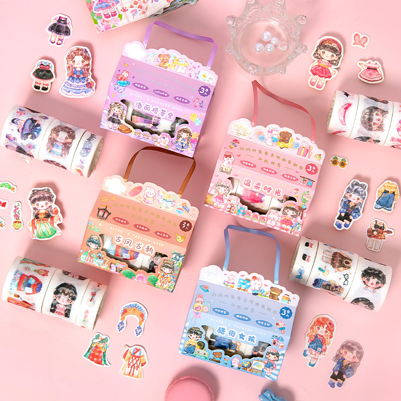 Xinyu Fashion Tape Shining Fashion Show Series Lovely Cartoon Characters Handbook Decoration Material Scenic Collage 
