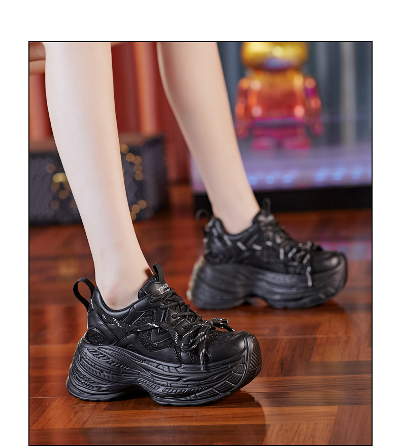 Giày sneaker nữ đế dày độn cao bên trong, phong cách thể thao thường ngày — Màu be chi tiết 14