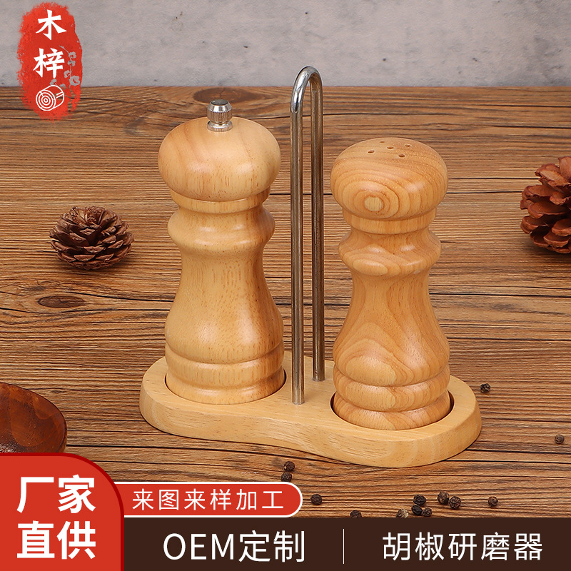 Goma simple madera molinillo de pimienta manual de cocina molienda traje negro pimienta sal de mar de madera al por mayor