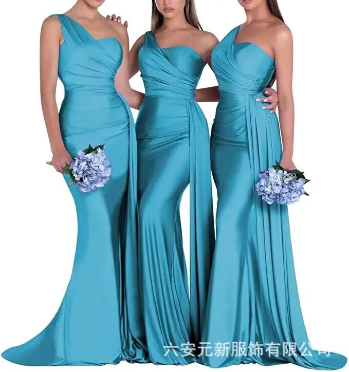 Nuevo europeo y americano Comercio exterior Amazon AliExpress deseo vestido de noche sexy un hombro solo satén adelgazamiento vestido largo