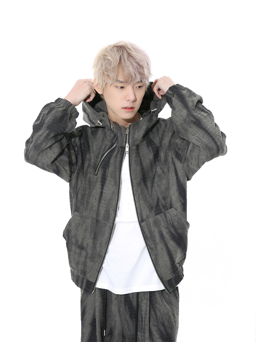 Mtlclothes ropa de Hombre | 2024 primavera nuevo graffiti personalizado retro apenado con capucha cremallera suéter traje