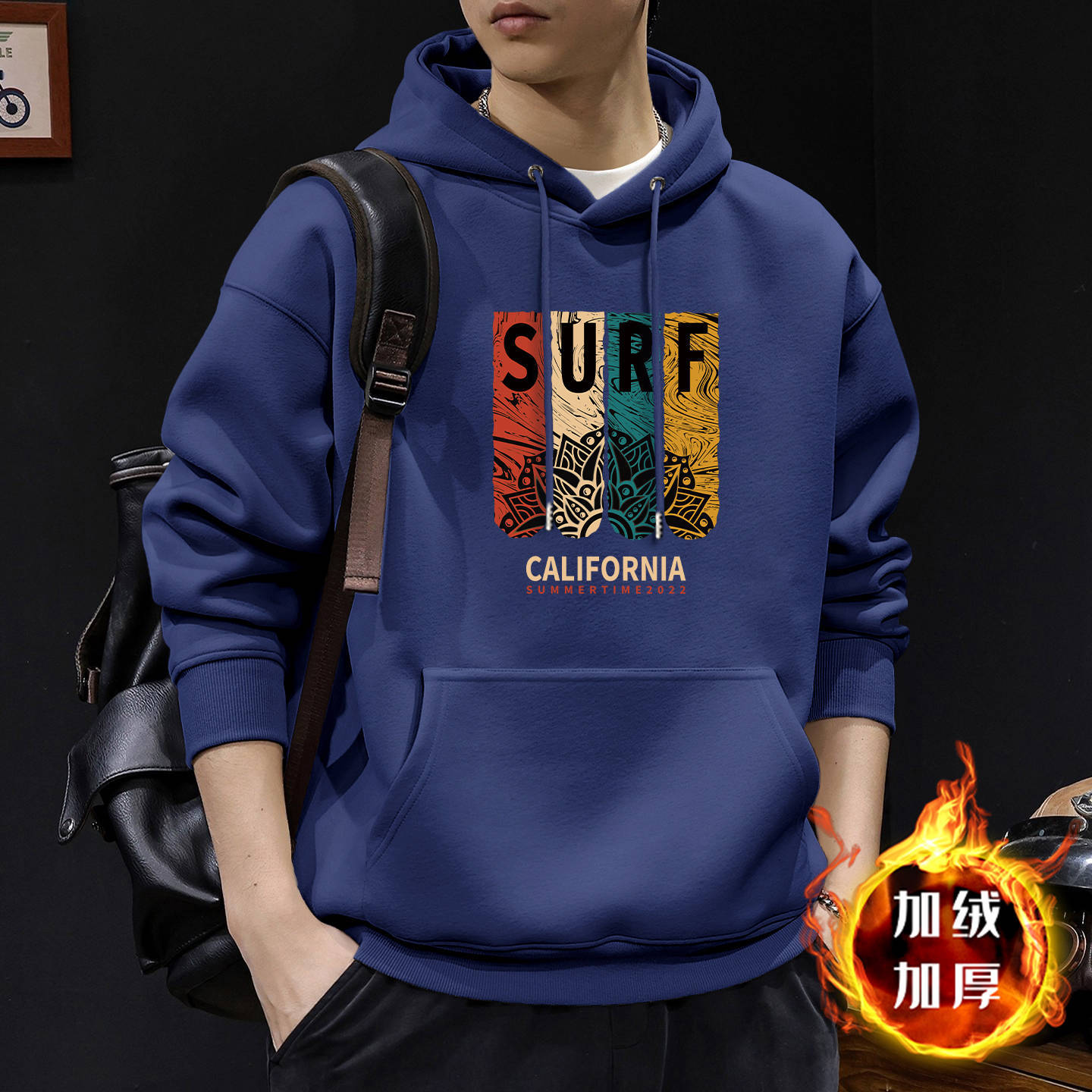 Chaqueta con capuz para hombres con veludo de otoño americano ropa de alta calle marca de moda de otoño y invierno chaqueta pesada de alto gramo