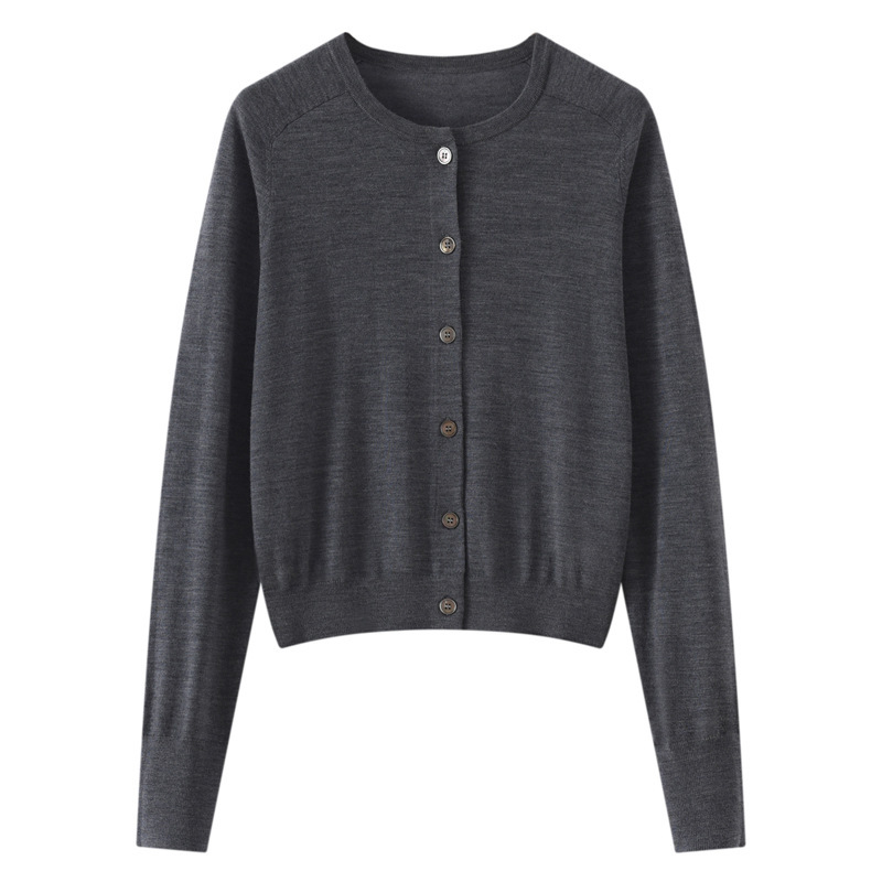 German Yangtze Yarn Series Worsted 100 Merino Wool Women's Crewneck Saddle Shoulder Buckle Knitted Cardigan Jacket