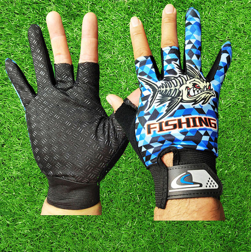 Fishing non-slip gloves, fishing summer non-slip gloves, printed fishing bait gloves, three-finger gloves