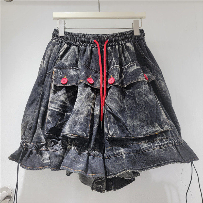 Pantalones Cortos de Mezclilla de Mezclilla y Poliéster, Largo de Cinco Puntos, Cintura Media