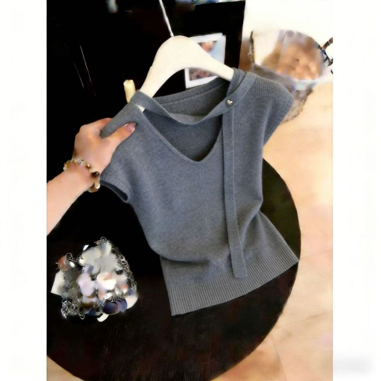 Purple knitted summer cute sweater, Chanel style, flowered