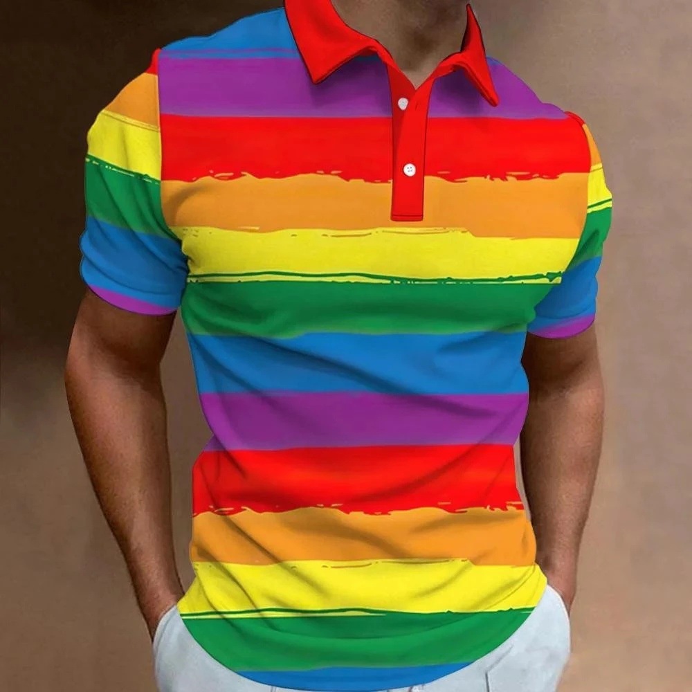 Camisa POLO con botones de manga corta transpirable de malla suelta de verano para hombres con estampado 3D de patchwork de color de venta caliente de la calle europea y americana