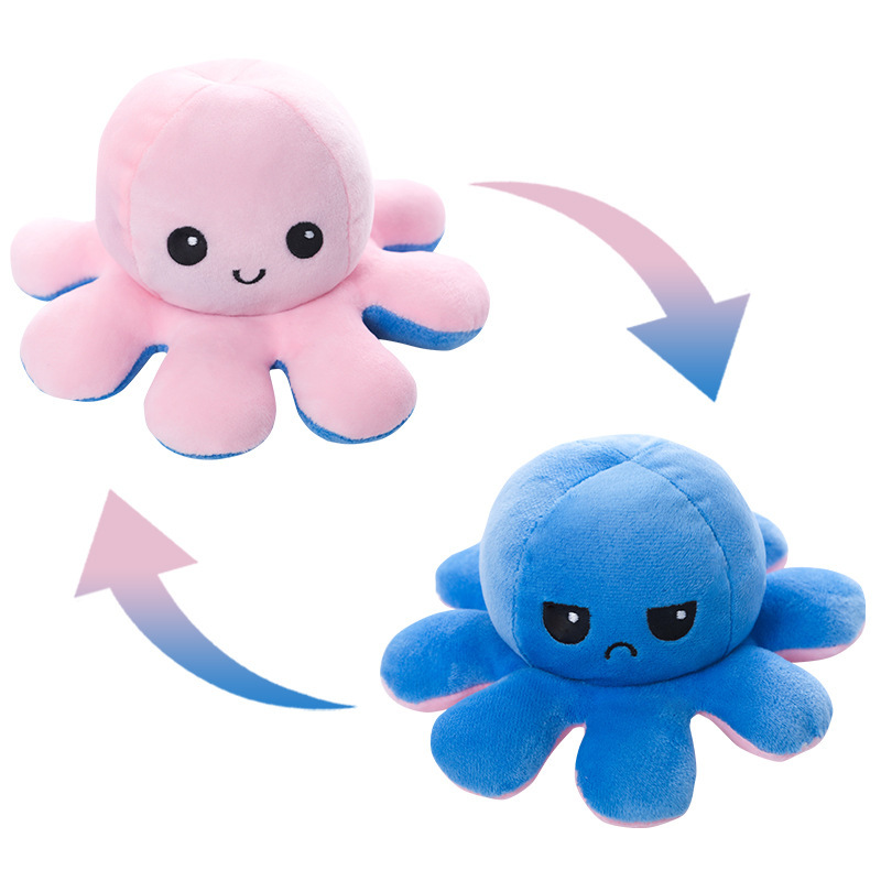 Cute flip octopus doll double-sided expression flip octopus doll plush toys wholesale LOGO