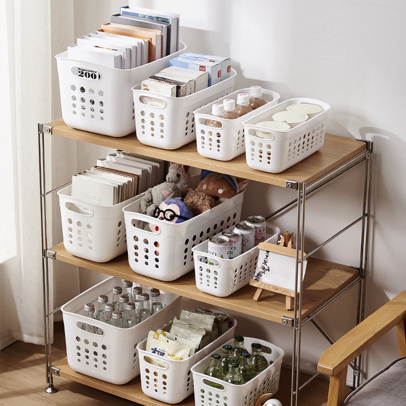 莫蘭迪色桌面收納盒置物籃蔬菜籃子配貨廚房玩具長方形塑料整理框