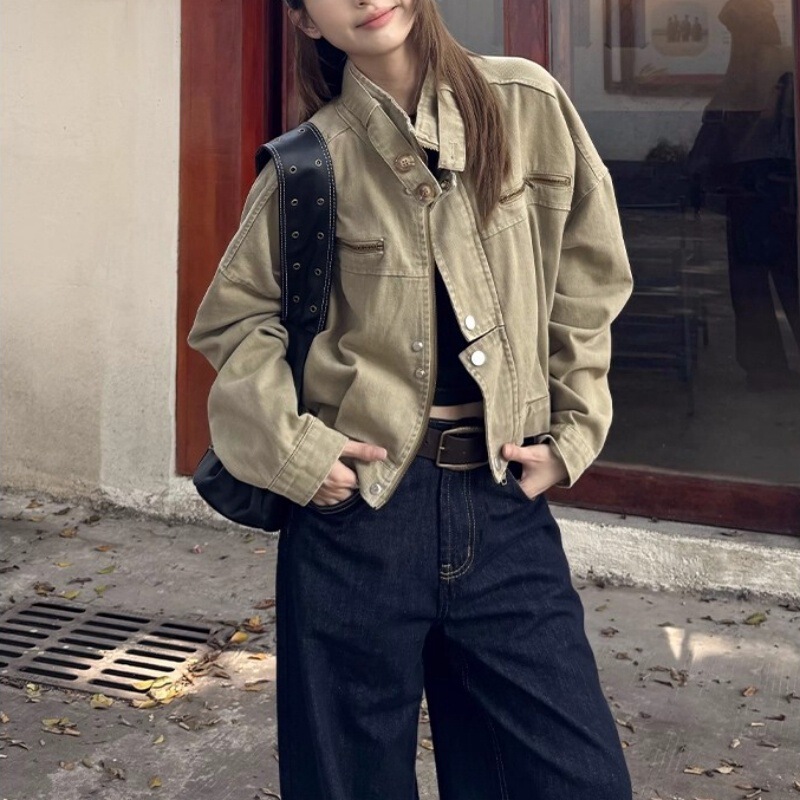 American Retro Short Loose Workwear Denim Jacket for Men and Women, Spring and Autumn Casual High Street Washed Top Trendy