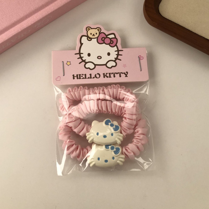 Cute rosa gatito conjunto de adornos de cabello dulce niña dibujos animados cuerda de cabello clip de boca de pato clip de cabello frisa clip