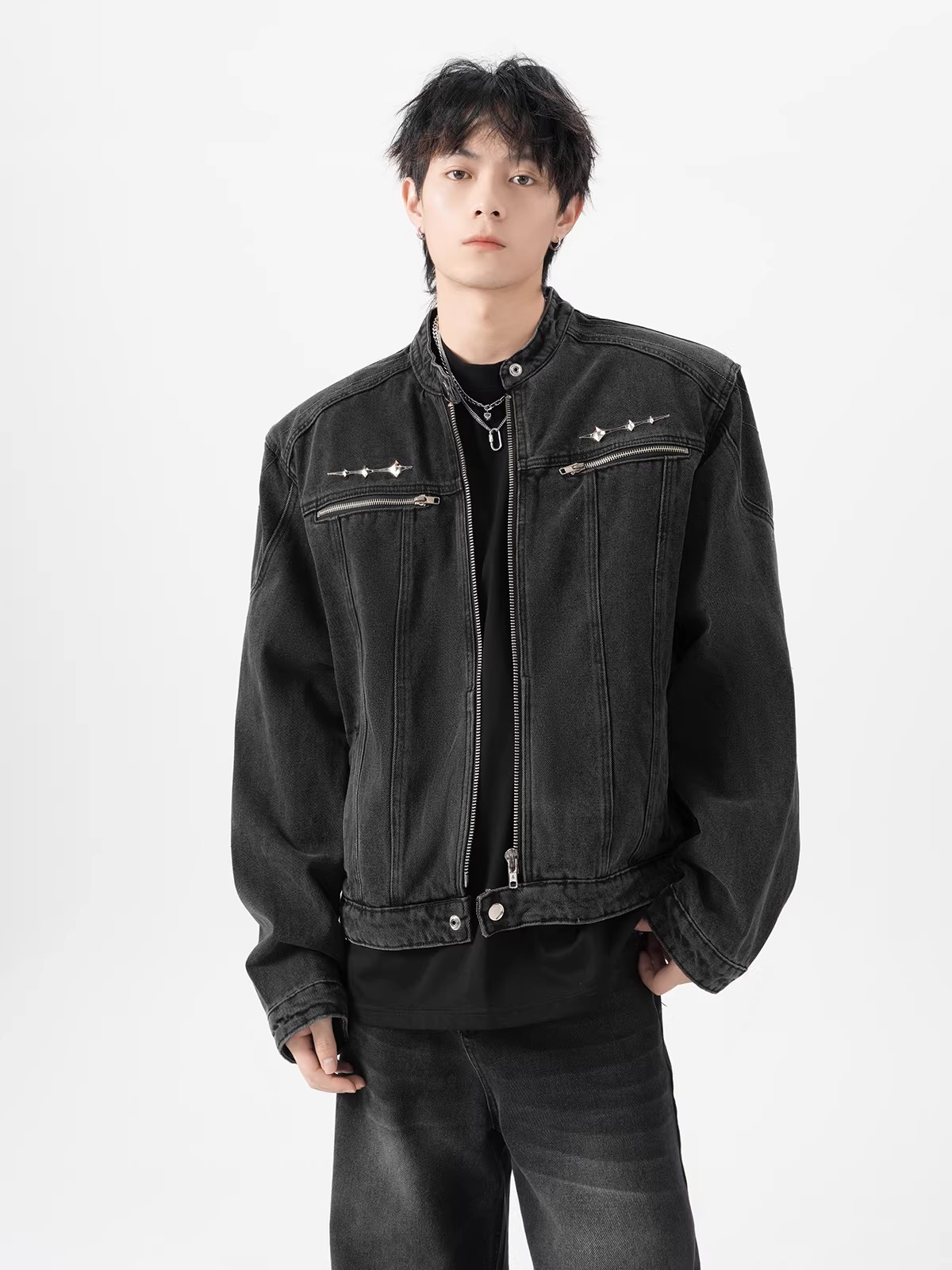 Kişi üçün cins jaket, yuyulmuş, fermuarlı, yaz-payız