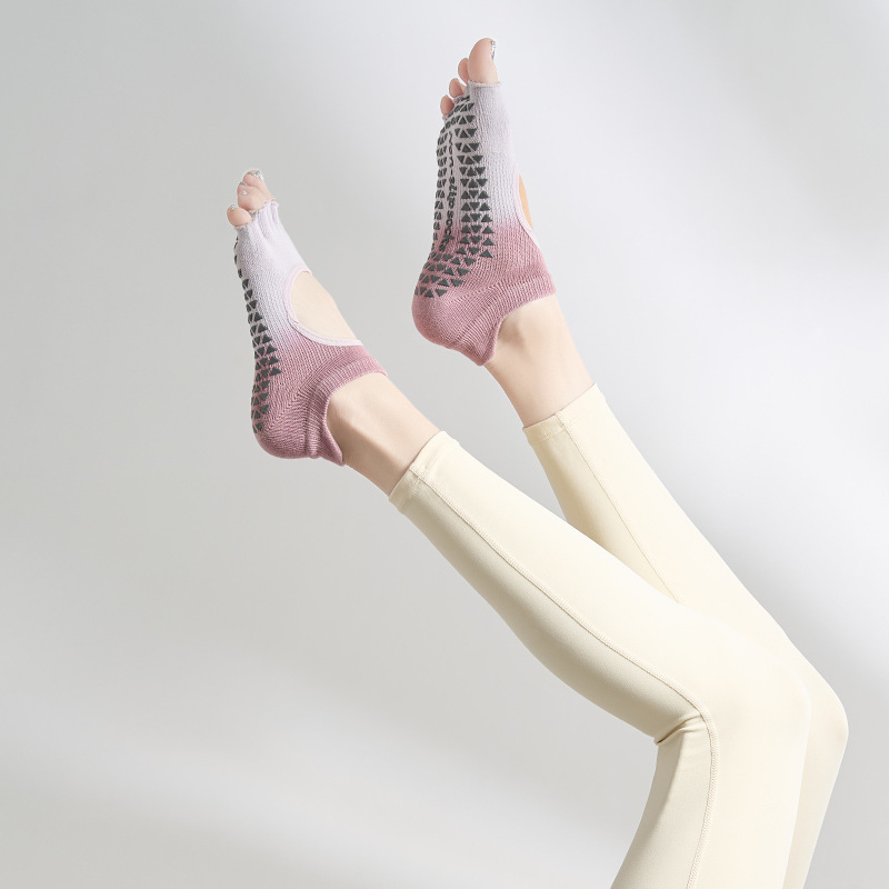 Calcetines de yoga para otoño e invierno, calcetines de cinco dedos, calcetines antideslizantes para Pilates, calcetines deportivos profesionales para mujer con dedos separados, venta al por mayor con espalda abierta.