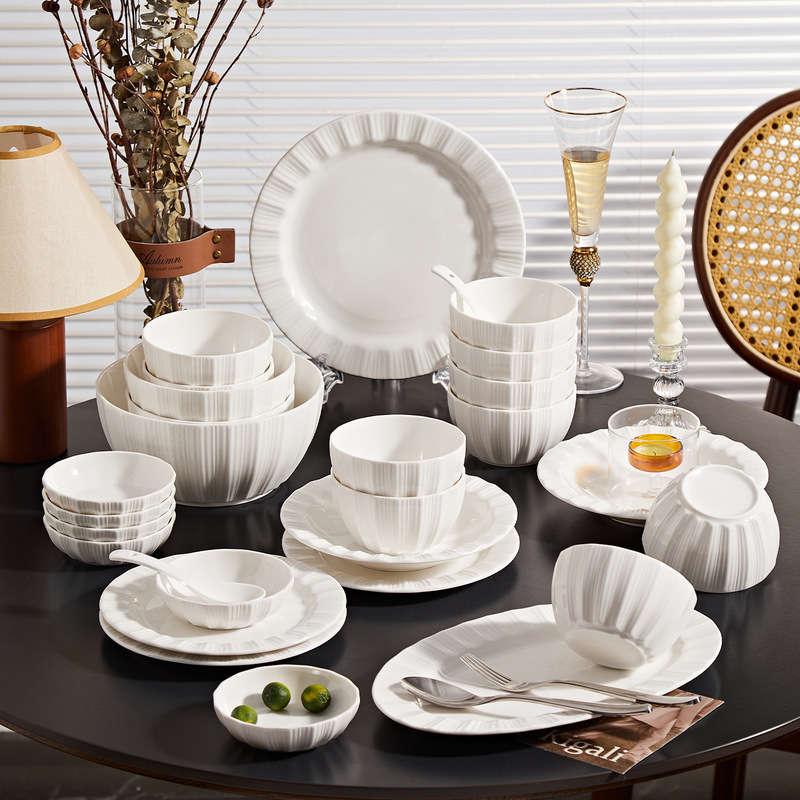 White Simple and High-End Underglaze Color Ceramic Rice Bowl Household 2025 New Dish Set Bowl and Plate Tableware Set