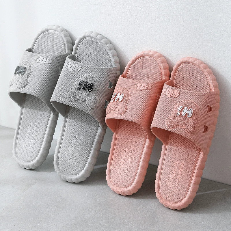 Летние домашние тапочки с мягкой подошвой для женщин и мужчин, удобные сандалии с головой медведя, для дома, отеля и гостиничного сервиса.