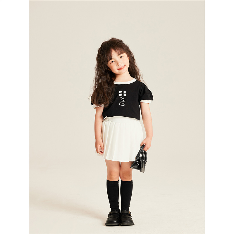 女童半身裙新款夏季女孩百搭防走光純色短裙百褶裙