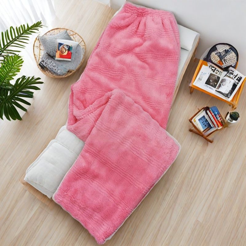 2025 otoño y invierno de franela gruesa pijamas de color sólido para hombres y mujeres de tamaño caliente se pueden usar pantalones de mediana edad y pantalones caseros