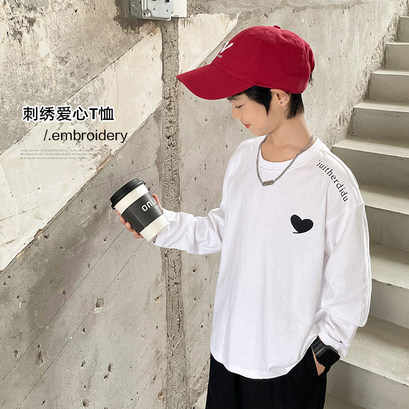 2023 de otoño de los nuevos niños de algodón de otoño bordado camiseta de los niños de estilo coreano camisa de manga larga de los niños de moda