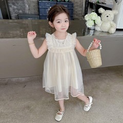 Girls' Summer New Style Butterfly-Knot Dress with Sweet Mesh Fabric—Chic Western-Style Summer Outfit for Toddlers and Babies, Perfect as a Delightful Princess Gown
