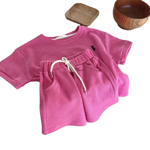 Korean children's clothing summer boys and girls sports suits children's solid color T-shirt shorts two-piece set trendy 38089