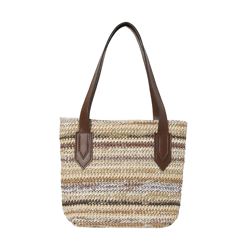 Storage Basket Bag, Rattan Handbag, Woven Shoulder Bag, Handmade Natural Rattan & Seagrass, Leather Trim, Eco-Friendly, Lightweight, Durable For Daily_voghion.com