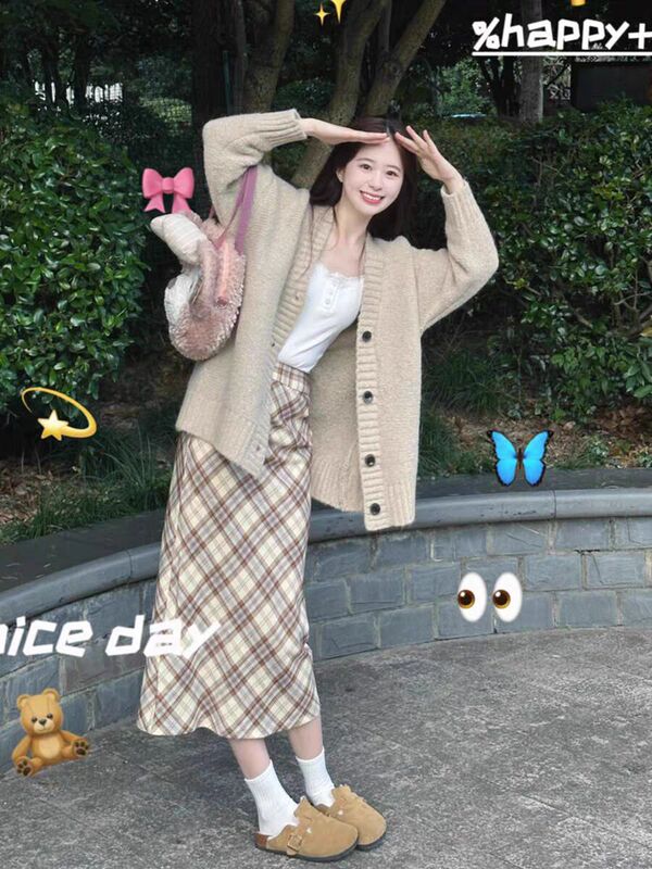 辣妹复古格纹半身裙女2024春夏美拉德穿搭高腰显瘦百搭A字中长裙|undefined
